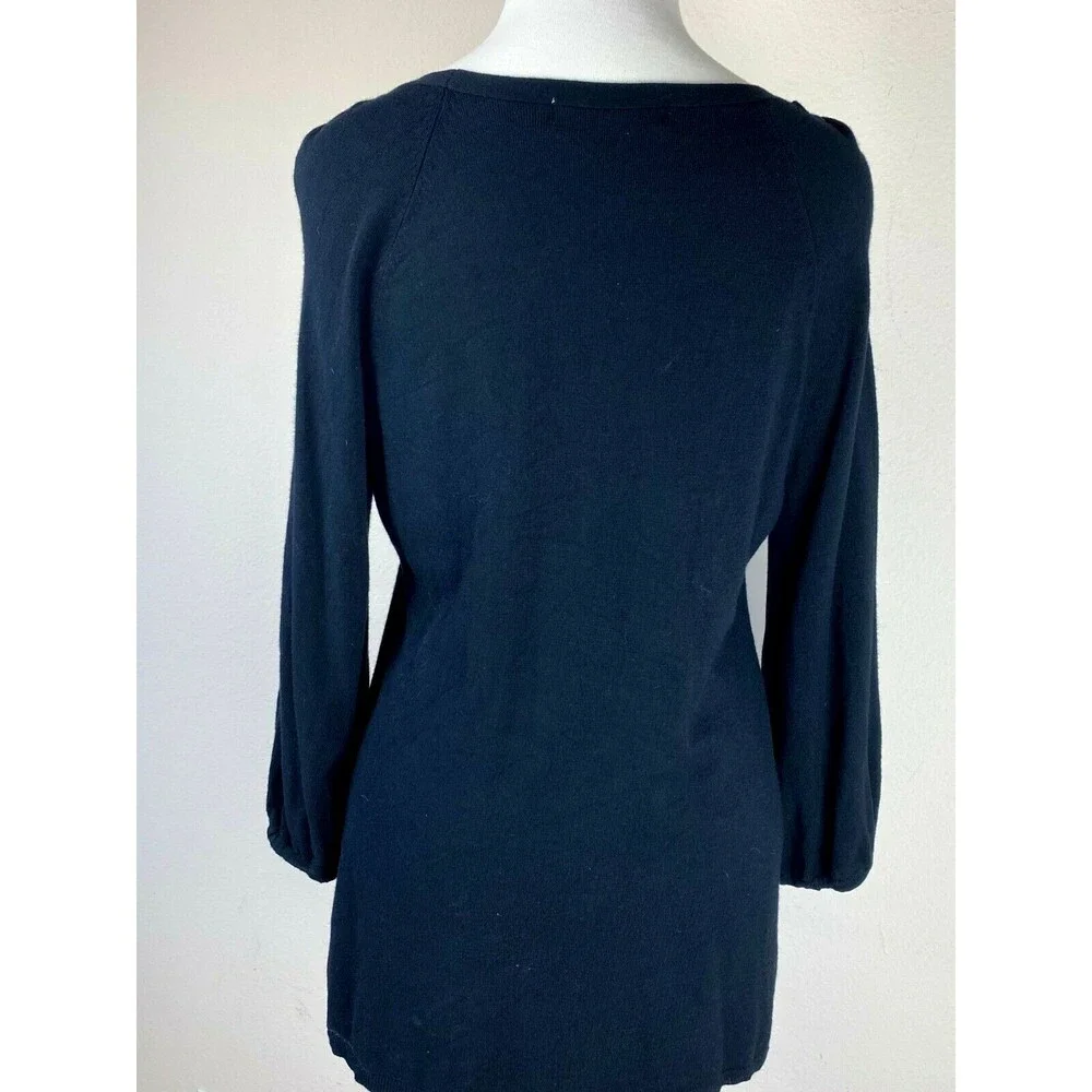 MK Black Knit Flared Balloon Sleeve Top Size M Quiet Luxury Boho Romantic